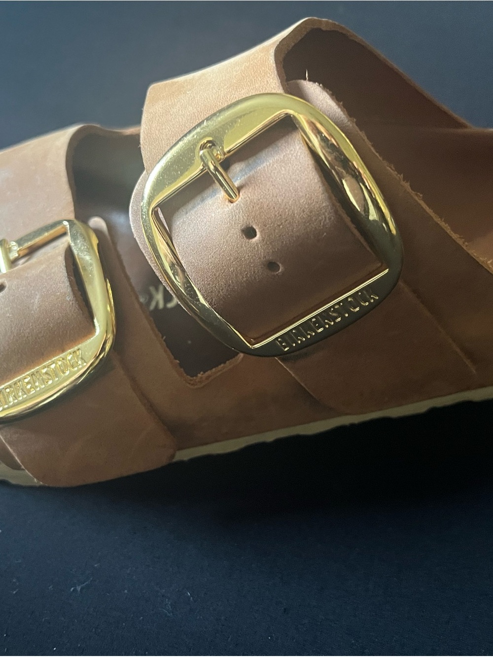 Birkenstock Brown Suede Double-Strap Sandals with Gold Buckles - Picture 5 of 7